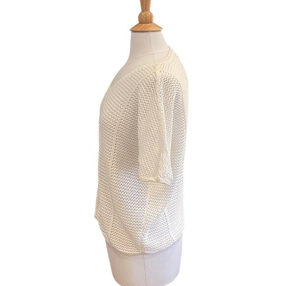 Liz Claiborne White Crochet Style Open Knit, Boho, Short Sleeve Sweater/Top S - Picture 3 of 10